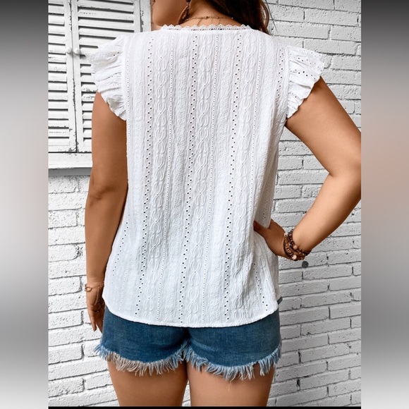 Shein Plus Eyelet Embroidery Lace Trim Top - Picture 2 of 7